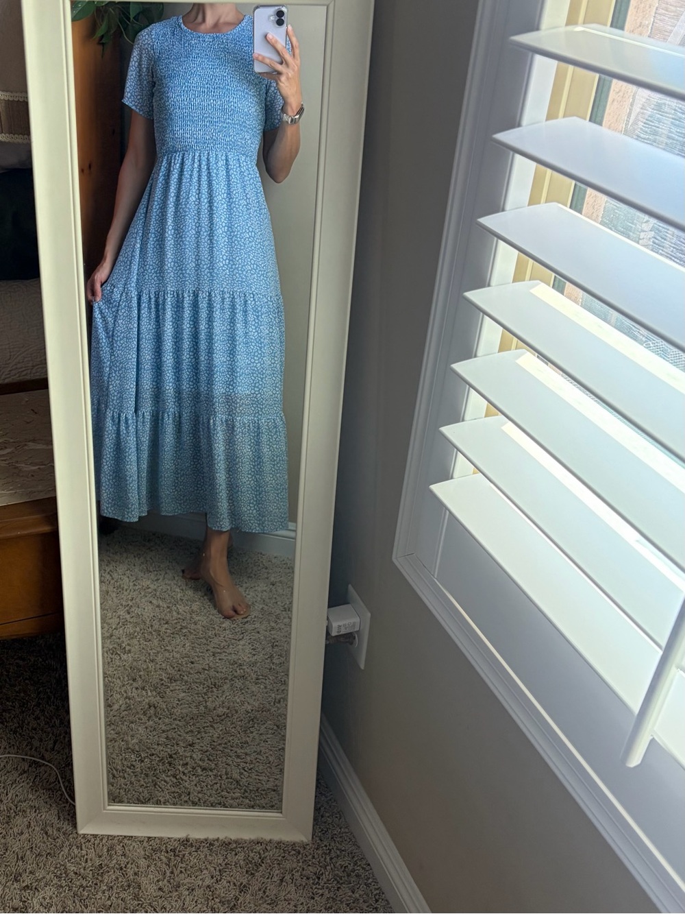 Lightweight Blue Tiered Maxi Dress - sheer Sleeve size small